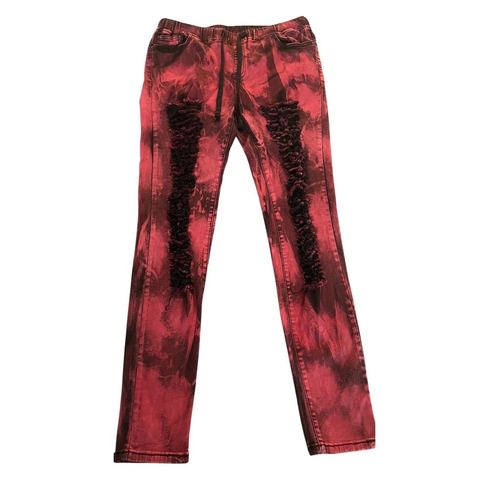 American Bazi Red Black Acid Wash Distressed Joggers Womens 1X (1123)